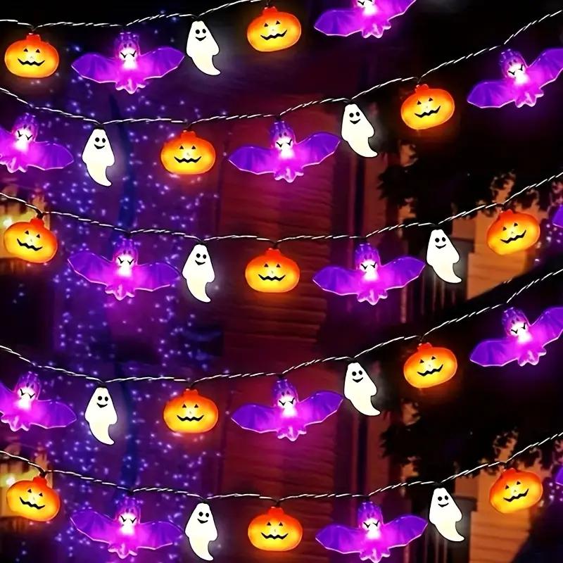 1PC 10/20/40LEDS Halloween String Lights  Battery Operated Pumpkin Bat Ghost Indoor Home Courtyard Halloween Decorative Lights
