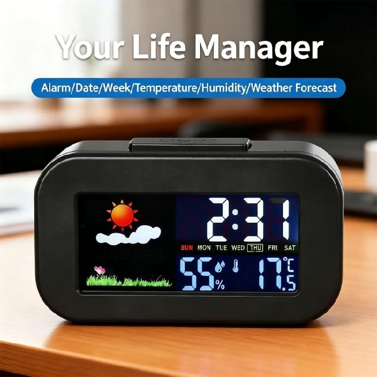 Electronic Weather Clock with Colorful Backlight Simple Design Weather Clock for Indoor Temperature Moisture And Time Display