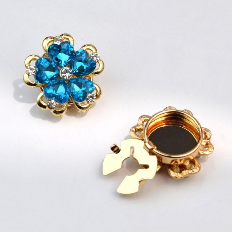 Rhinestones Button Covers for Women Elegant Flower Designs Detachable Clip On Shirt Decoration Accessory