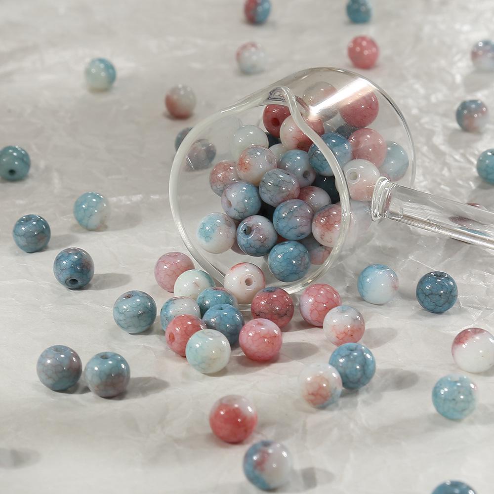 100pcs 8mm Pastoral Oil Painting Imitation Ceramic Glass Jade Crushed Beads for DIY Handmade Bracelets and Loose Beading