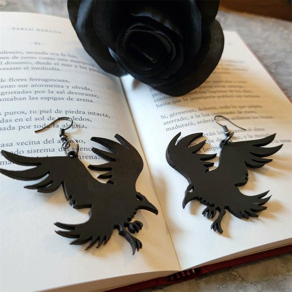 Gothic Style Black Crow Pendant Dangle Earrings Fashion Acrylic Drop Earrings Perfect Ear Jewelry For Halloween Or Causal Decor