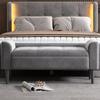 Gepolsterte Bänke mit Armlehne, Bettbänke, Bett Hocker, Bänke für Schlafzimmer, Klavierbänke, Esszimmerbänke mit gestepptem Muster, Samt, MDF, Grau