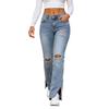 Women's Slim Fit Distressed Jeans with Side Slit Hem - Stretch Denim Casual Pants