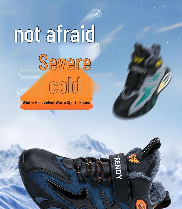 Boys' Winter 2025 New Arrival: Warm Cotton Sports Running Shoes with Double Thickened Plus Velvet for Medium and Large Children.