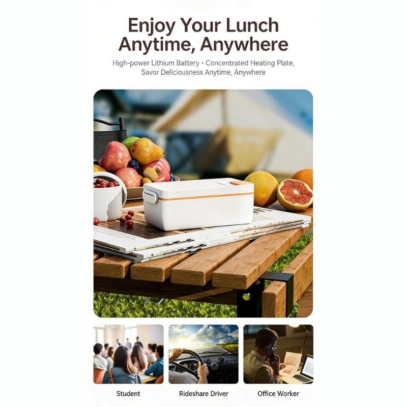 Portable Electric Lunch Box 1L Capacity Thermal Food Warmers Lunch Heating Box For Work School Camping And Home Use