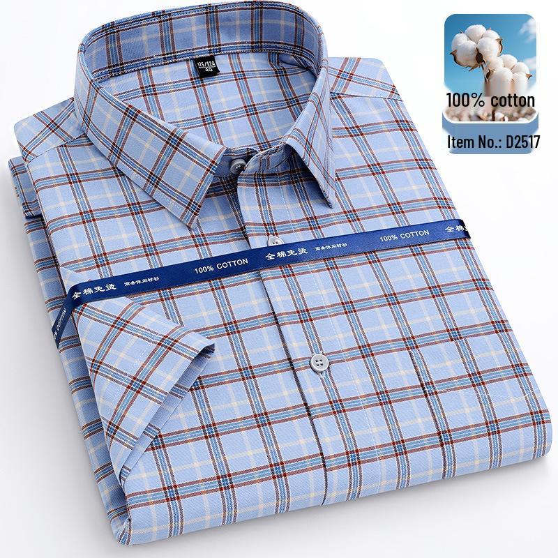 Men's Plus Size Short Sleeve Plaid Oxford Cotton Shirt