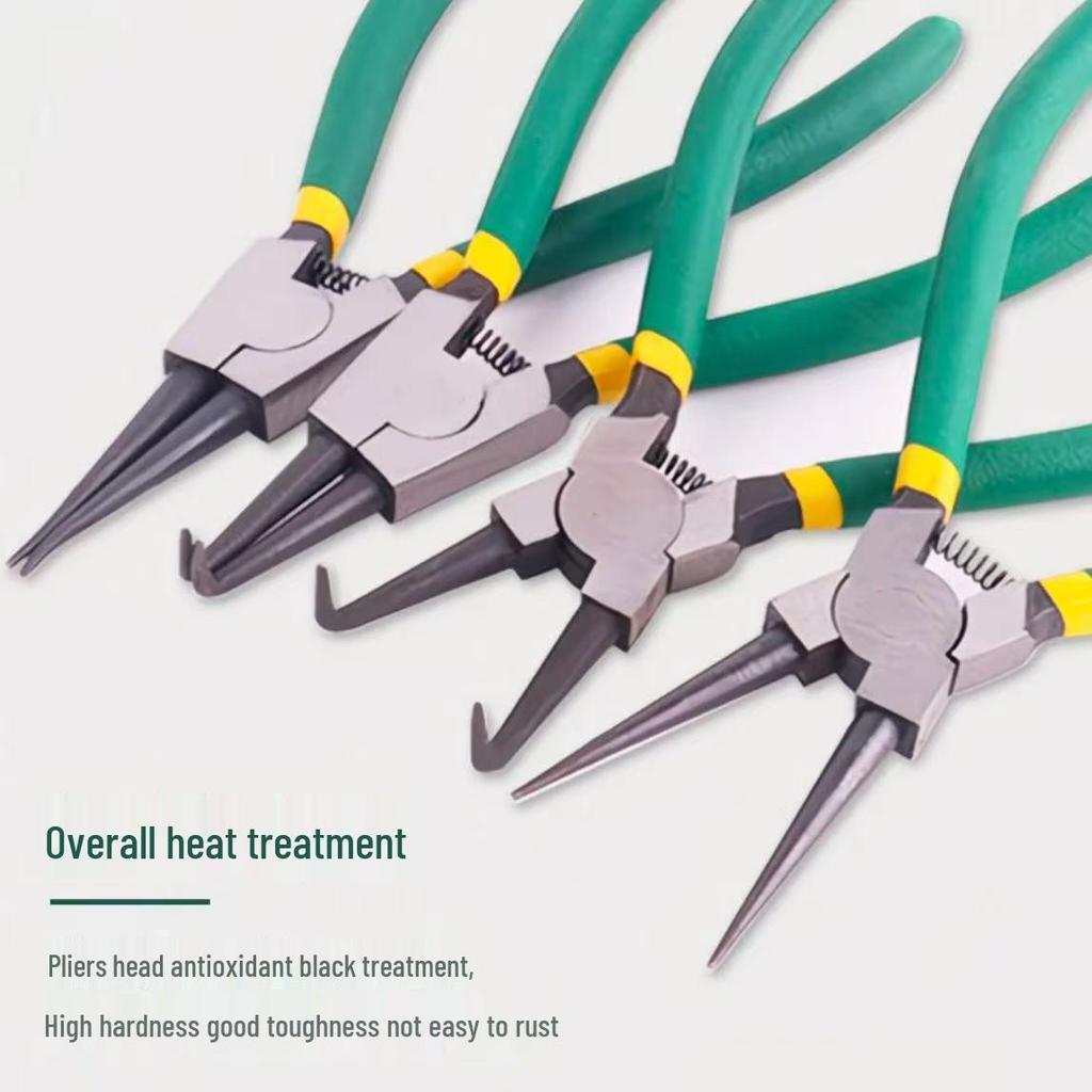 Dual-use Electrical Circlip Pliers Set: Inner and Outer, Multi-functional Retaining Ring, Pointed Tip, Outer Bend Pliers.