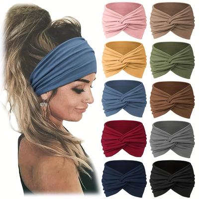 Bohemian Solid Color Wide Sports Headband for Women - Elastic Yoga & Running Hairband