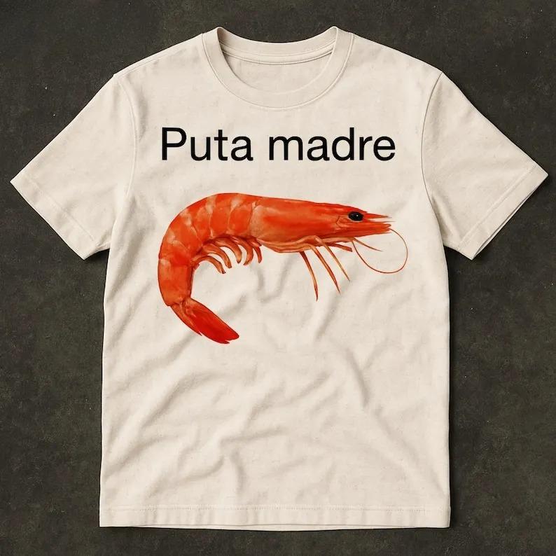 Funny Shrimp Memes, Shrimp-patterned T-shirt Memes, Shrimp, Aggressive, Satirical Viral Memes, and Confused Memes.women Summer S