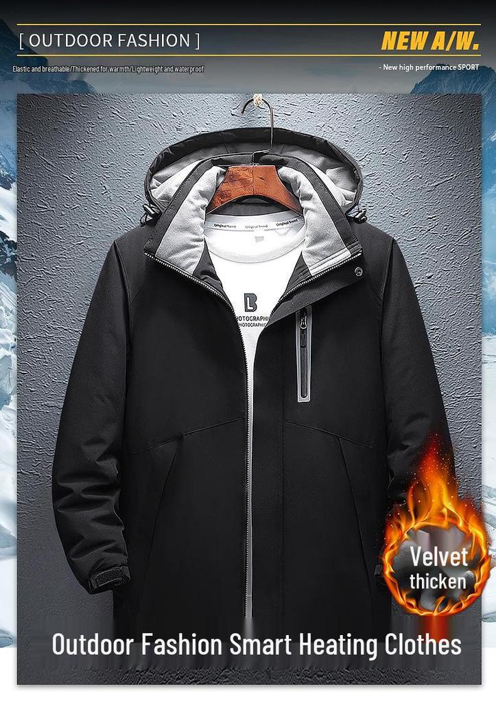 Heated Winter Cotton Jacket - Men's Outdoor Fashion, Mountaineering, Plush Velvet, Cold Protection, Thickened Heating Apparel