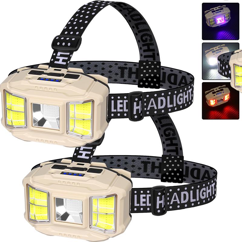 Rechargeable COB Sensor Headlamp 5 Modes LED Head Lights Camping Fishing UV Light Lamp Torch Flashlight Waterproof Headlight