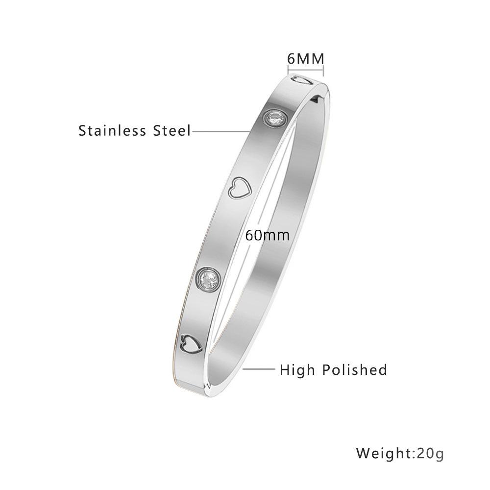 Htpwe Stainless Steel Printed Love Four-leaf Clover Bracelet Women 18k Gold Plated Couple Holiday Gift Bracelet Party Zircon