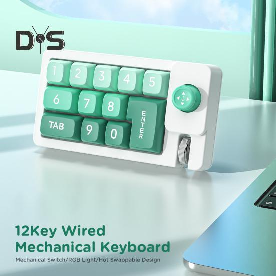 Einhändige mechanische Tastatur, 12 Tasten, RGB-Gaming-Tastatur, programmierbares, Hotswappable-Kleintastenfeld für Gamer und Büroarbeit