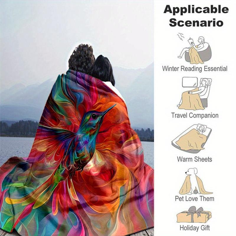 1pc Whirling Colors Hummingbird's Dance Blanket,Living Room, Travel, Camping, Car Blankets