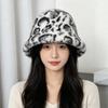 Leopardenmuster Imitat Nerz Plüsch Eimerhut Damen Herbst und Winter Verdickt Warm Gesicht Klein Retro Spice Girl Vielseitig Eimerhut