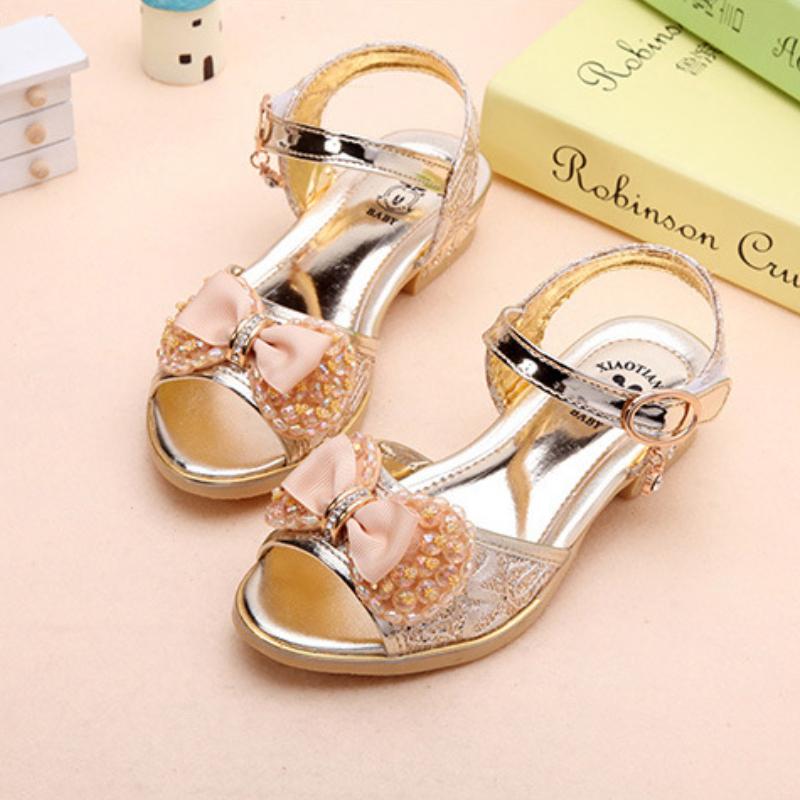 Sommer Prinzessin Kinder Sandalen Mädchen Pailletten Low Heels Rutschfeste Schuhe Mode Bowknot Kinder Strand Sandalen Kausal Vielseitig