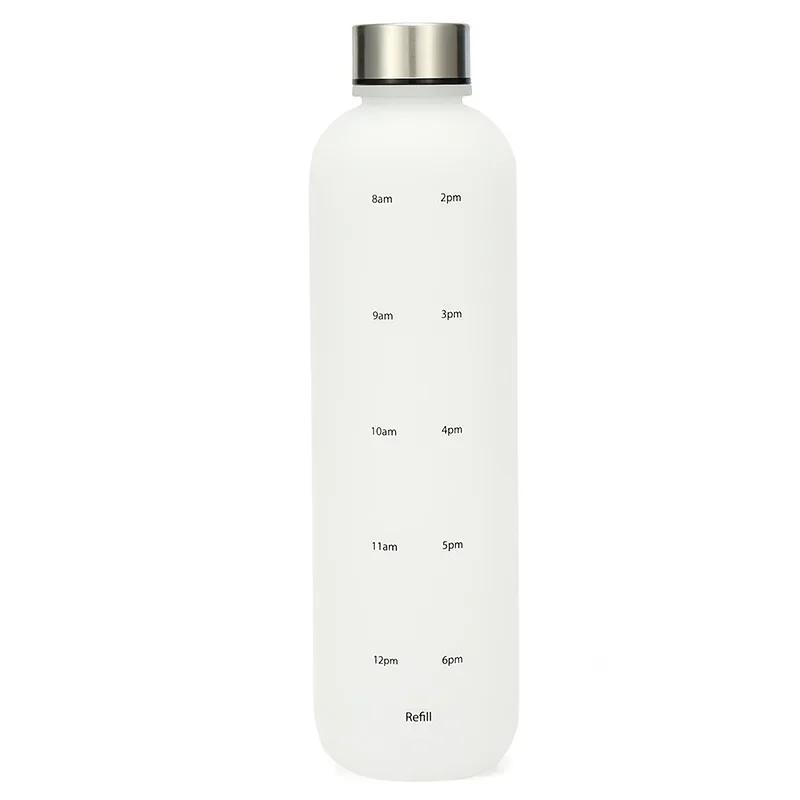 1L Water Bottle With Time Marker 32 OZ Motivational Reusable Fitness Sports Bottles Outdoors Travel Leakproof Frosted Plastic