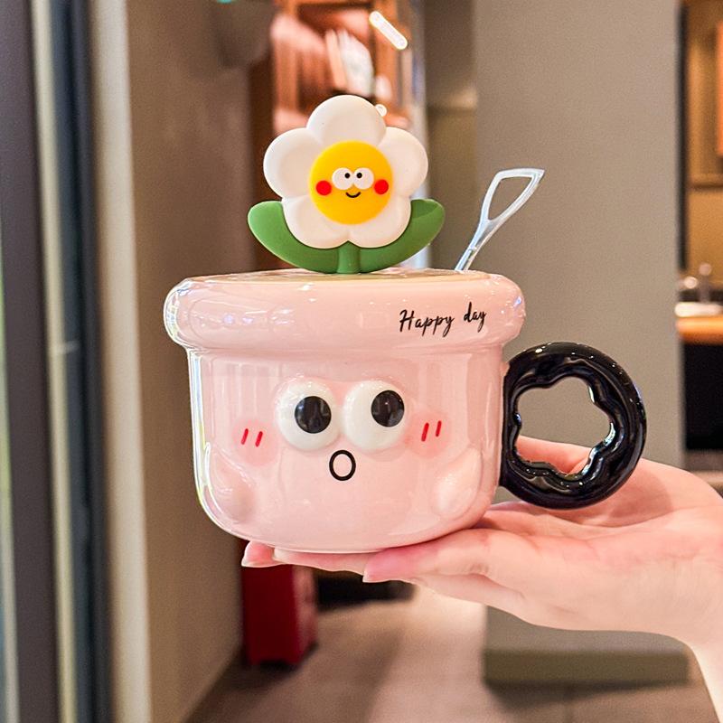 Graduation gift cute hand-painted flower cup for classmates, teacher ceramic cup coffee water cup mug souvenir gift