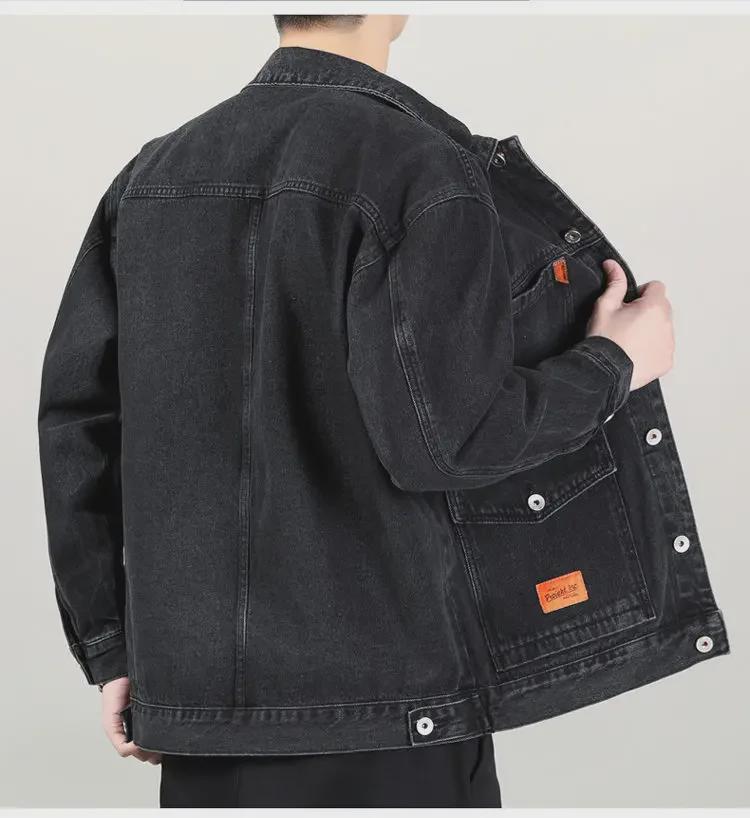 Men's Japanese Style Multi-Pocket Denim Jacket - Trendy Loose Fit for Spring & Autumn