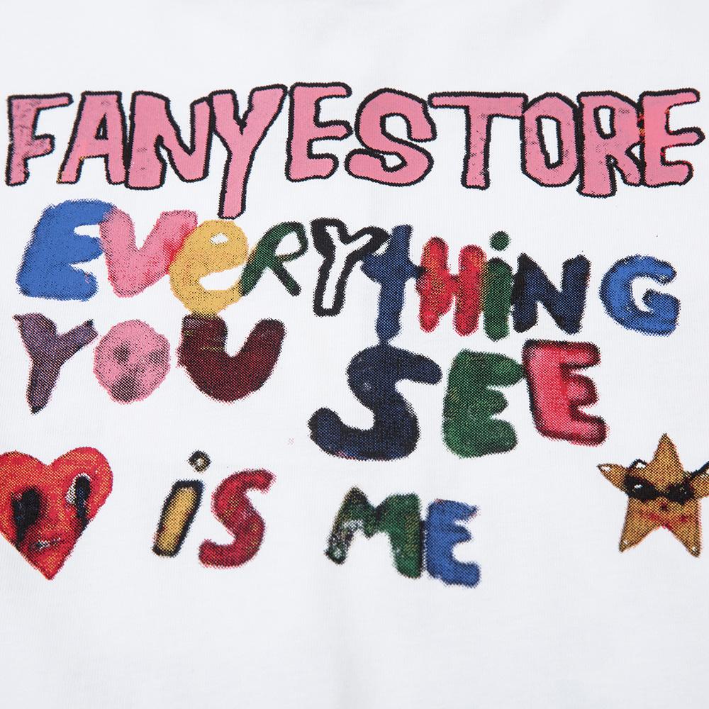 Fun Graffiti Cartoon Printed Short Sleeved T-shirt for Hip-hop Trend Boys, Lazy Summer Pure Cotton Casual Half Sleeved T-shirt