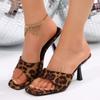 Fashion Sexy Square Toe Leopard Strap Slip On Sandals Women 2025 Summer High Heels Slippers Fashion Party Dress Slippers Plus Size 43