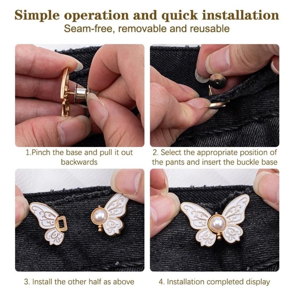 Fashionable Butterfly Shape Jeans Buttons Fixed Waist Tightening Tool Pants Pins Adjustable Fixed Waist Buckle Scarf Fastening