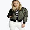 Stylish Womens Classic Padded Bomber Jacket Vintage Zip Biker Coat Long Sleeves