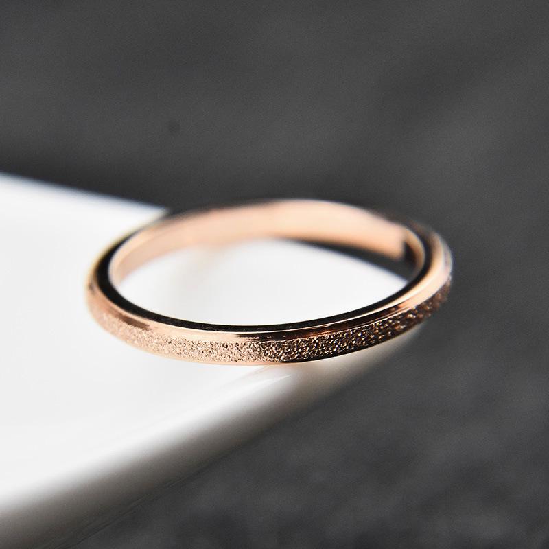 JeeMango Vintage 2mm Frosted Stainless Steel Ring Silver/Rose Gold Color Engagement Wedding Rings Jewelry For Women JR19158