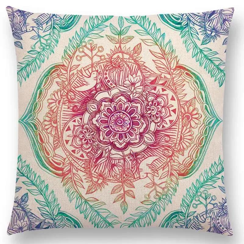 New Boho Art Flower Gorgeous Floral Diamond Doodle Botanical Geometry Mandala Decorative Pattern Cushion Cover Throw Pillow Case