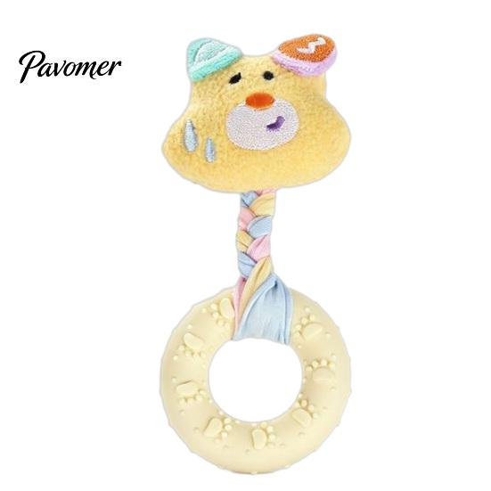 Soft Fabric Doll with Rubber Ring Squeaky Dog Chew Toy, Stuffed Puppy, Macaron Color Pet Play Toys Interactive Fetch Tug Toy for Aggressive