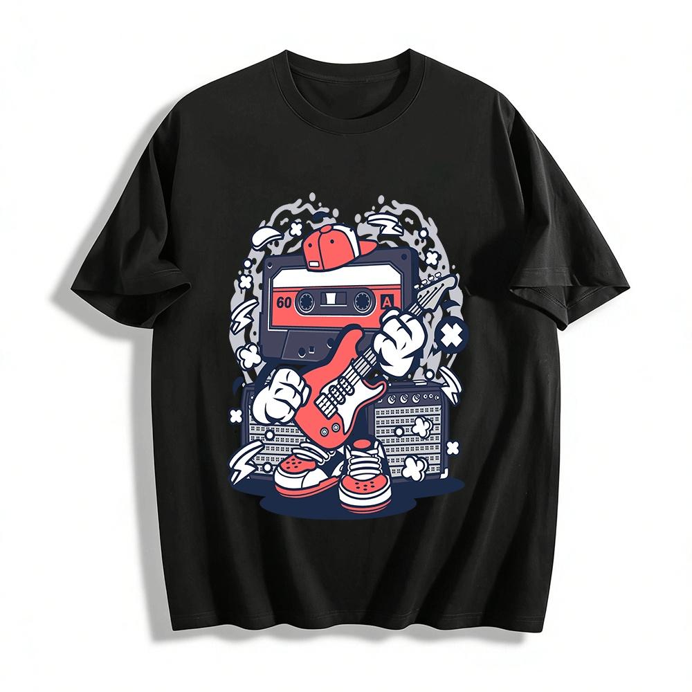 Vintage Cassette Electric Guitar Rock Graphic Unisex Casual Tee Pure cotton T-shirt XXS