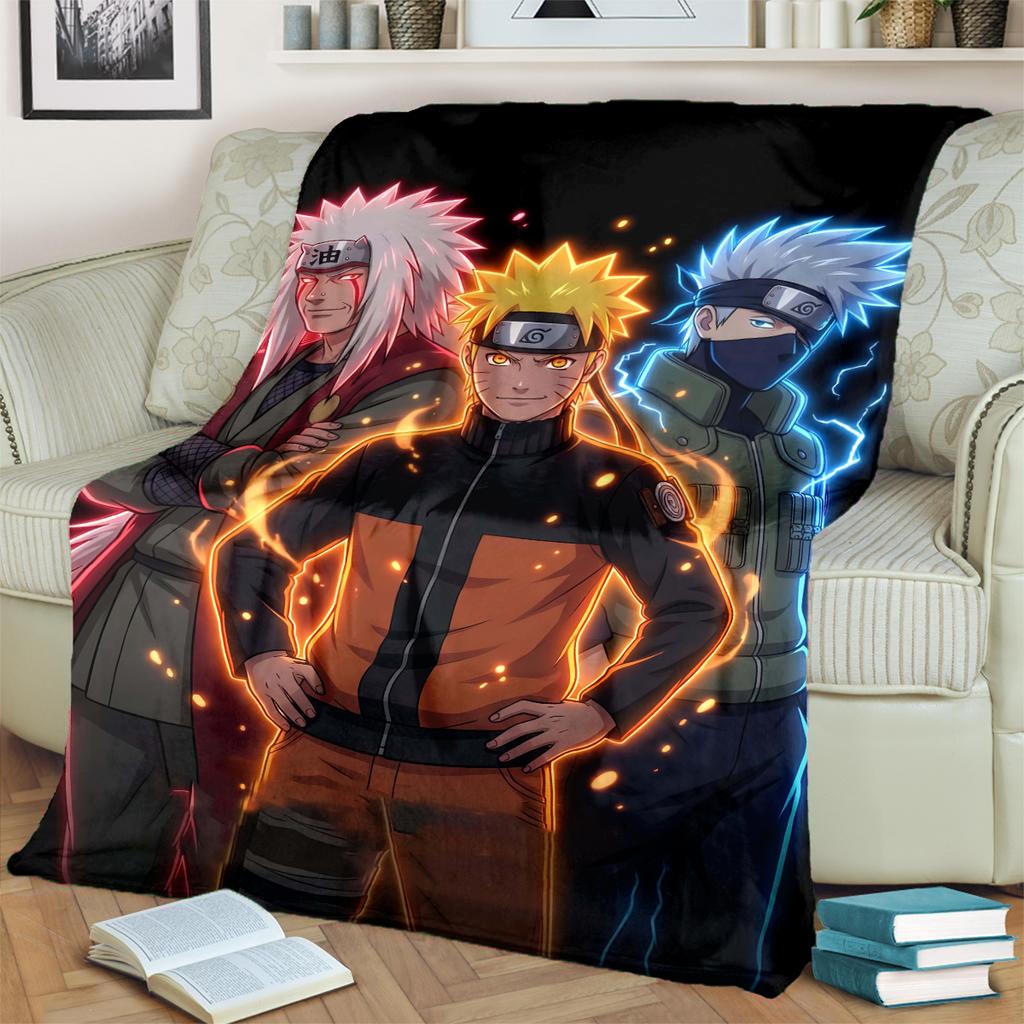 Anime-Naruto Print Blanket Warm Comfortable Flannel Blanket for Bedrooms, Sofas, Beds, Chairs, Picnics, Travel -LXR63