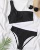 Women's Swimsuit Colorblock One Shoulder High Waist Sexy Bikini Set Brazilian Beachwear Bathing Suits