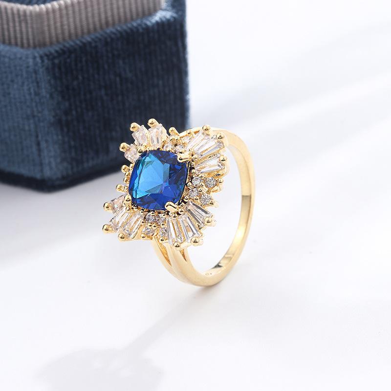 Inlaid Topaz Yellow Gold Dark Blue Personalized 18K Ring