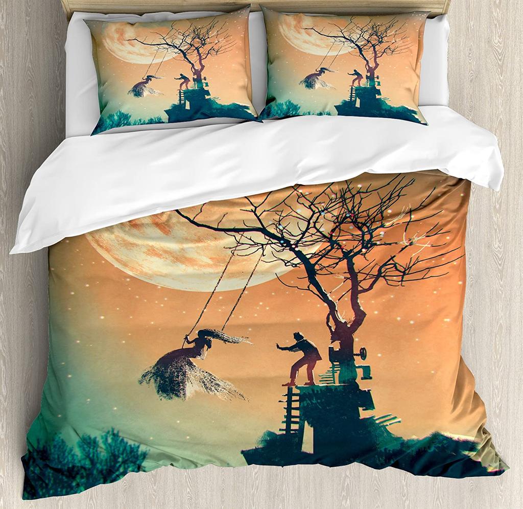 Fantasy Decor Bedding Collection Comforter Duvet Cover Pillow Shams Surreal Sky Scenery With Steampunk Air Bedding Cover Double Bed Collection