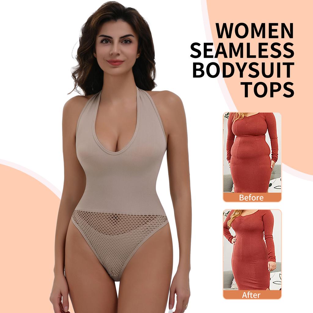 Shapewear Bodysuits for Women Sexy Sleeveless Halter Tops Summer V Neck Leotard Going Out Backless Bodycon One Piece Body Shaper