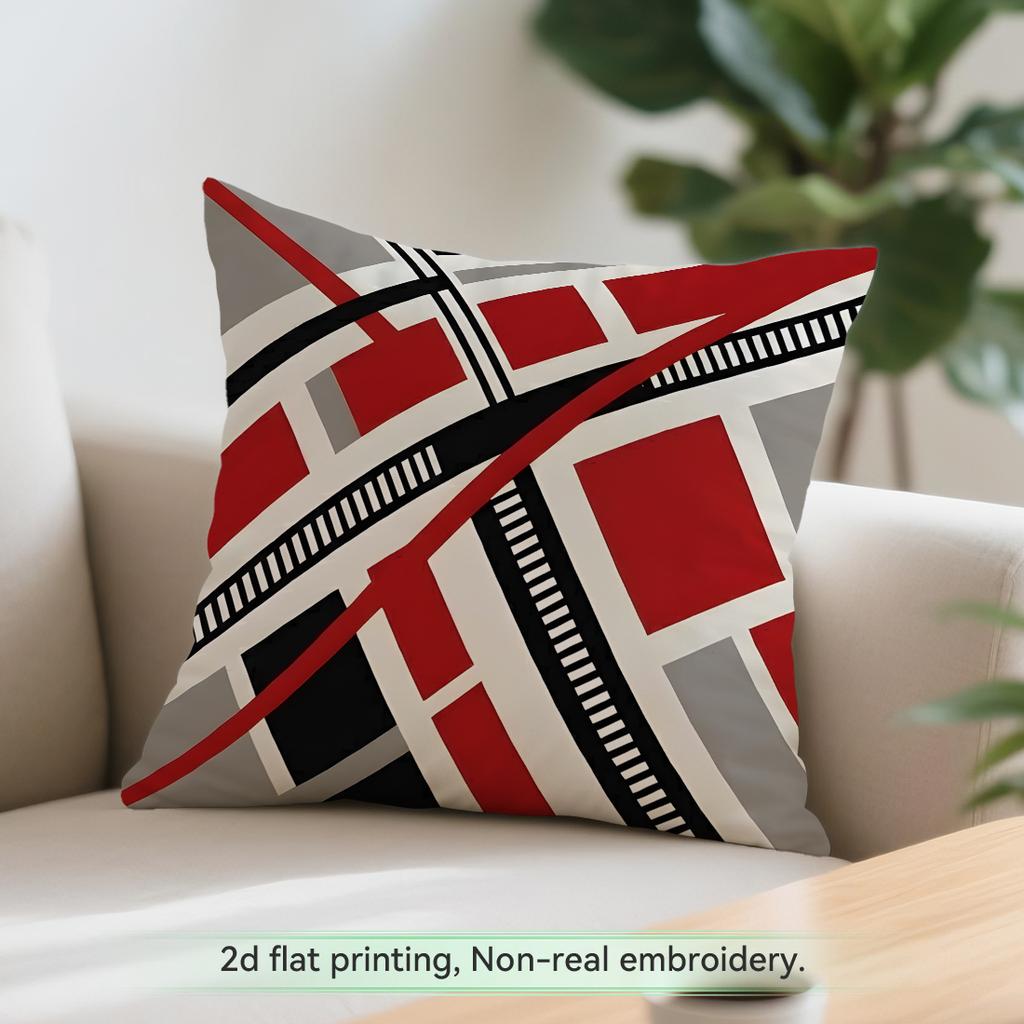 1 Red And Black Geometric Bag Cushions Pillowcase Polyester Cushion Cover Throw Pillow Pillowcover Home Car Sofa Decor