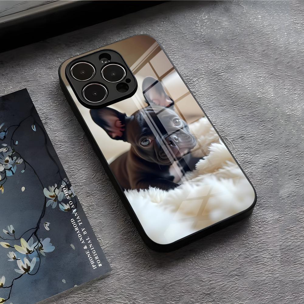 Frenchies French Bulldog Dog Phone Case For IPhone 17 Air 16 E Pro Max 15 14 13 Mini 12 Pro 11 Max Plus Black Glass Cover