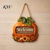 Thanksgiving Holiday Decoration Autumn Pumpkin Gnome Welcome Sign for Front Door, Rustic Wood Hanging Festive Harvest Festival Decor Ornament