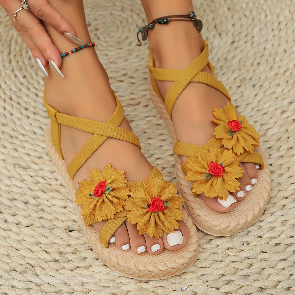 New Fashion Hundred Women's Cross Strap Flower Sandals - Non-Slip Wearable Fairytale Style Indoor and Outdoor Summer Shoes