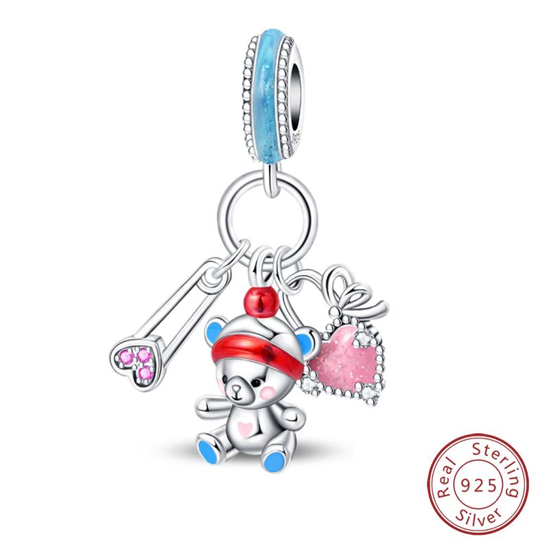 100% Copper Cute Little Bear Butterfly Flamingo Charms Beads Rose Princess Pendants Fit Diy Bracelets Jewelry Gifts