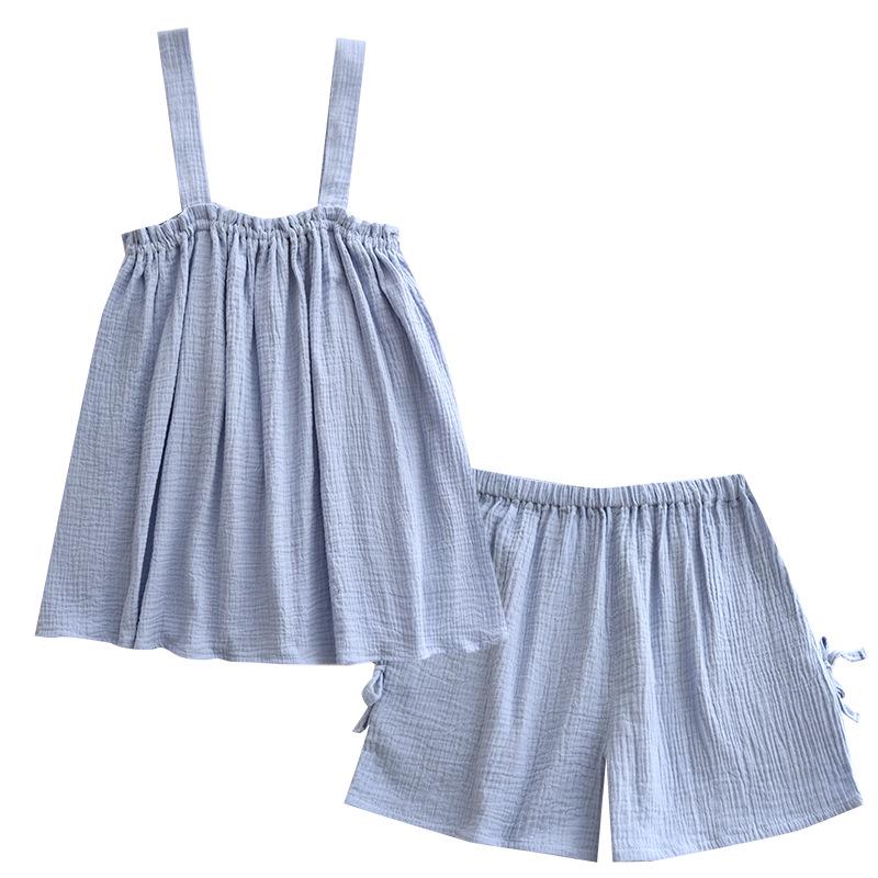 Women's Summer Cotton Gauze Pajama Set - Korean Camisole & Shorts, Sweet and Loose Homewear.