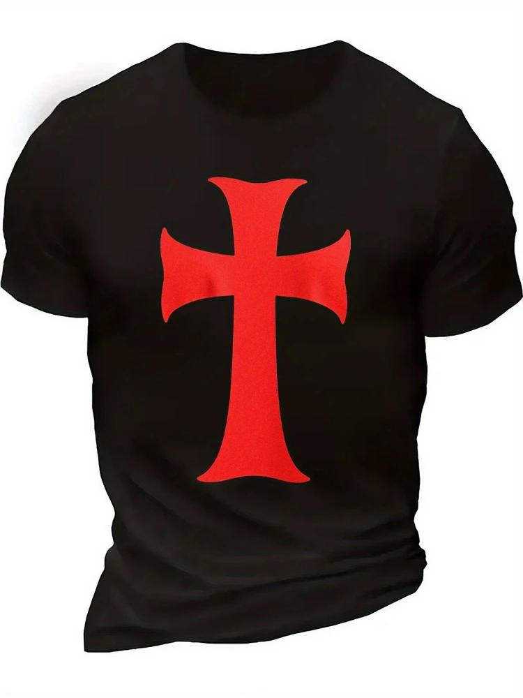 Tempelritter Kreuzzüge Kreuz Grafik T-Shirt 100% Baumwolle Rundhals Kurzarm Sommer Lässig Herren T-Shirt Streetwear