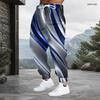 Men Plus Size Drawstring Printed Jogger Pants Teal White Black Striped Star Pattern Cuffed Ankle Side Pockets