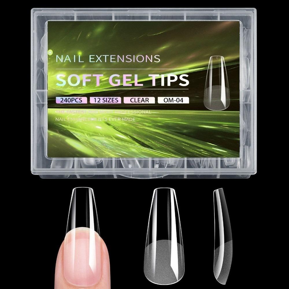 240pcs French Style Soft Gel Nail Tips Semi-Matte Finish Coffin Shape False Nails Almond Shape Square Shape Full Cover Nails