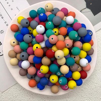 Acrylic Rubber Paint Round Beads for DIY Jewelry and Crafting
