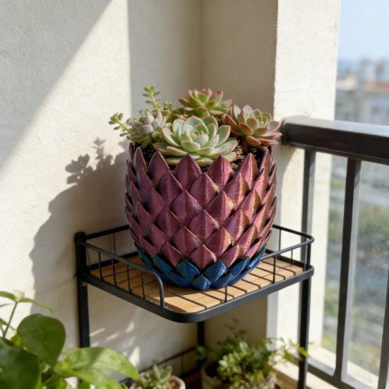 3D Printed Dragon Scale Flowerpot with Drip Tray Indoor Outdoor Succulents Herb Plants Planter Pot Container with Drainage Hole Home Garden Decoration