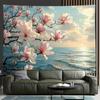 1pc Tranquil Beach Blooming Magnolia Tree Tapestry - Polyester Fabric, Machine Washable, Suitable for Bedroom Living Room
