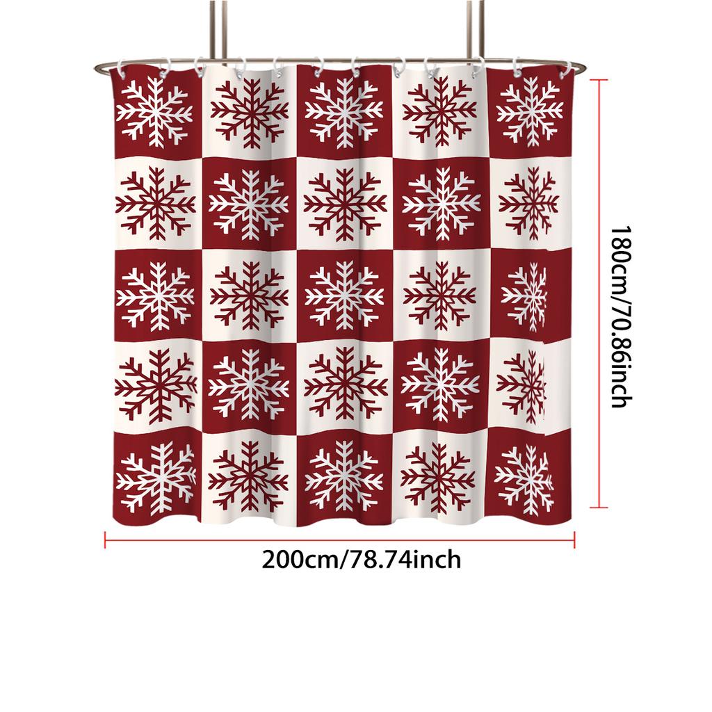 1pc Christmas Red Snowflake Print Waterproof Shower Partition Privacy Hanging Curtain 12 Hooks Multi Size Decoration