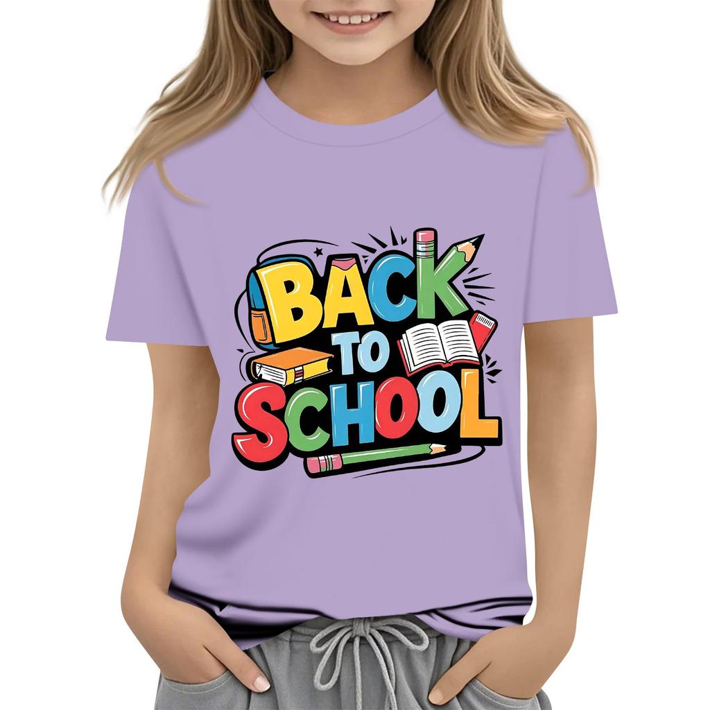 Children's Casual and Fashionable Round-Neck Printed Short-Sleeve Top for Back-to-School